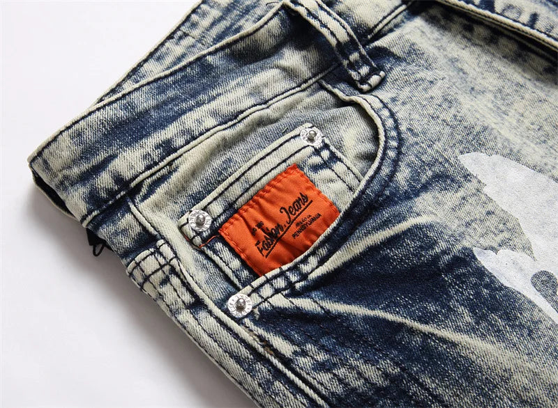 Stretch Denim Jeans Streetwear Patchwork Holes Ripped Distressed