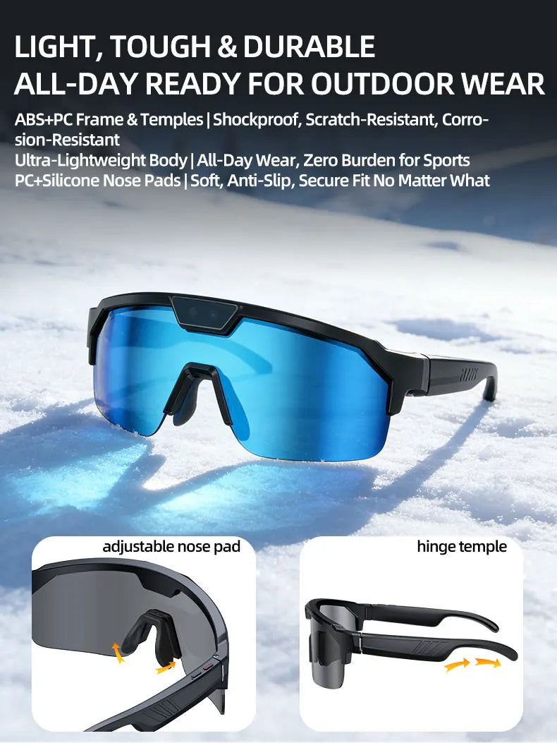 800W 4k HD Camera Smart Glasses Anti-shake Cycling Riding Shooting Dual Mic Noise Reduction & Windproof