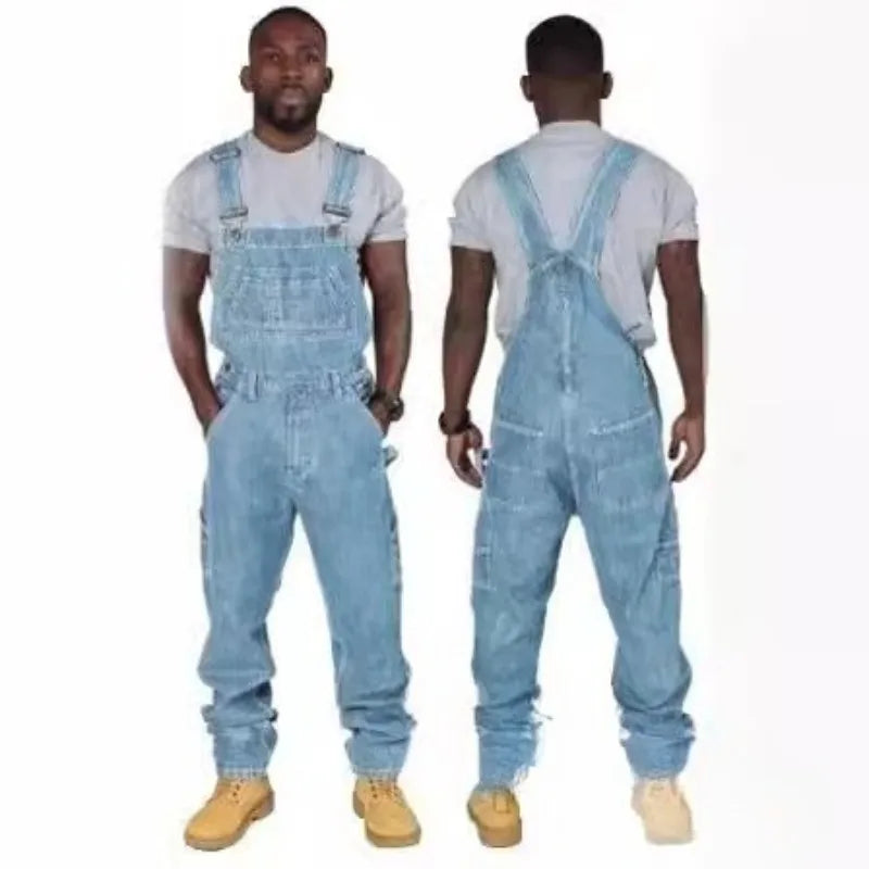 Men‘s Ripped Denim Overalls – Distressed Look Soft Functional Pockets & Durable – Perfect for Gardening Construction Cosplay