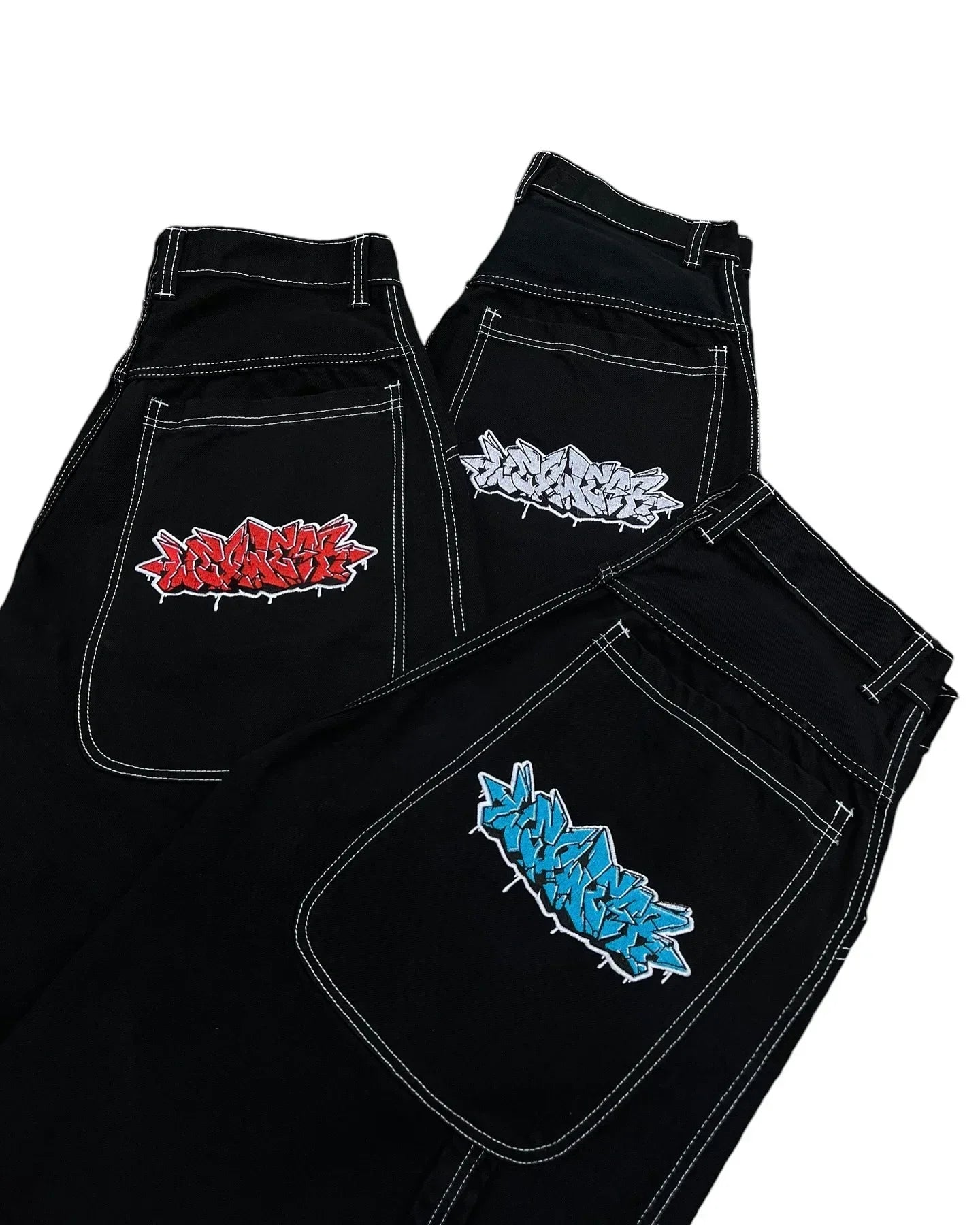 Money patches Streetwear High Waist Wide Trouser Black jean Streetwear Men Hip Hop Women Embroider Y2k Baggy Jeans
