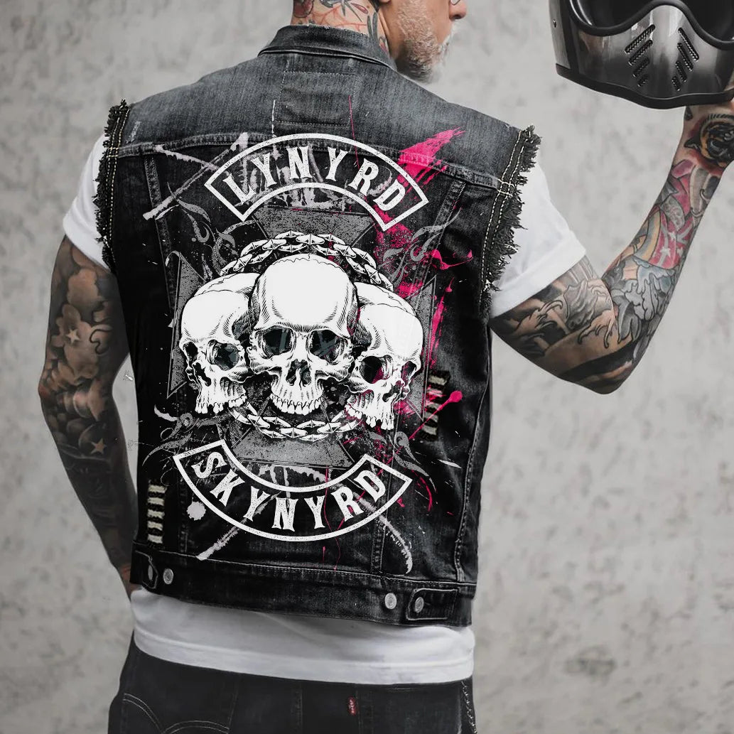 Mens denim jackets high street trend rock punk streetwear motorcycle vests vintage