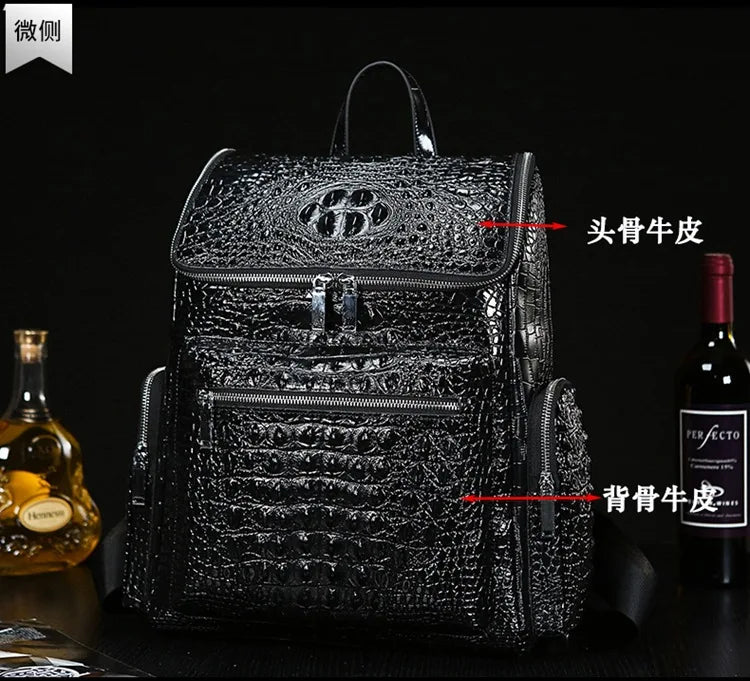 Genuine Leather crocodile pattern travel luggage with handbag backpack men's first layer cowhide trolley suitcase boarding case