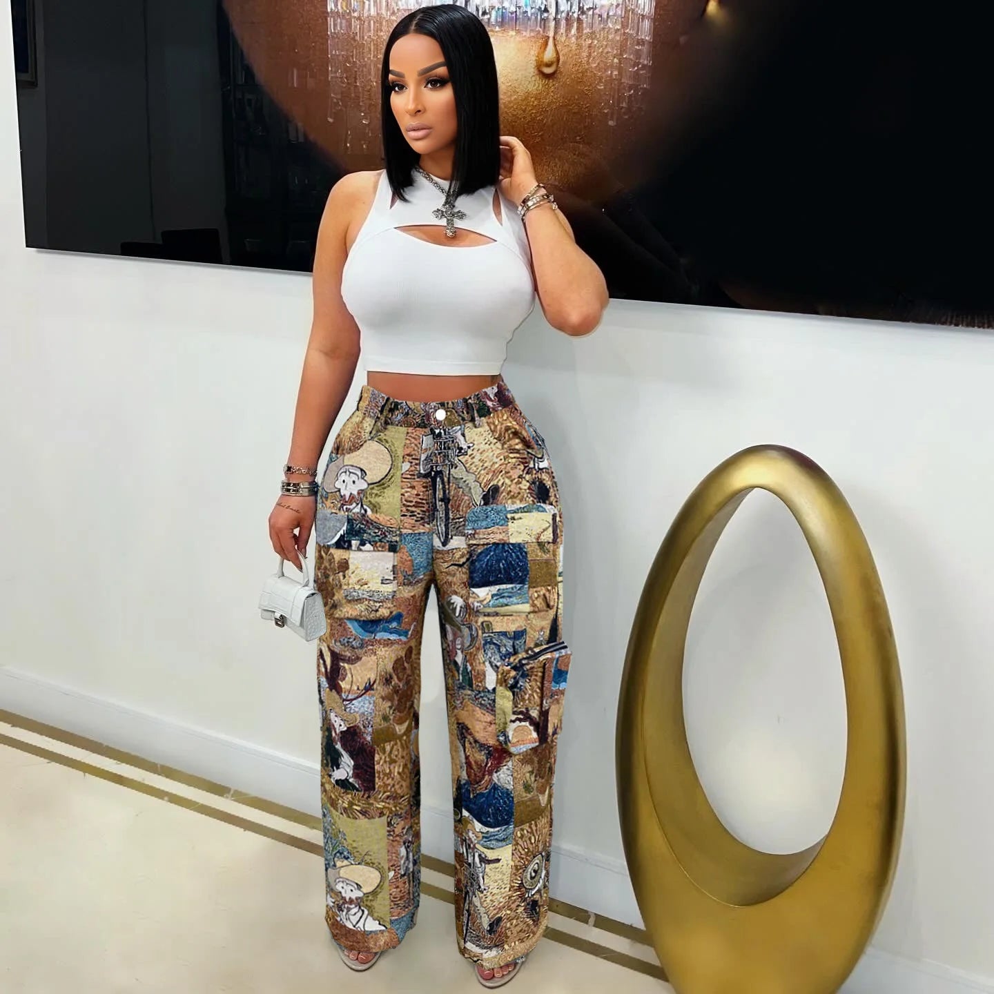 YAYA Vintage Wide Leg Jogger Pants Streetwear Cargo Active HipHop Sweatpants