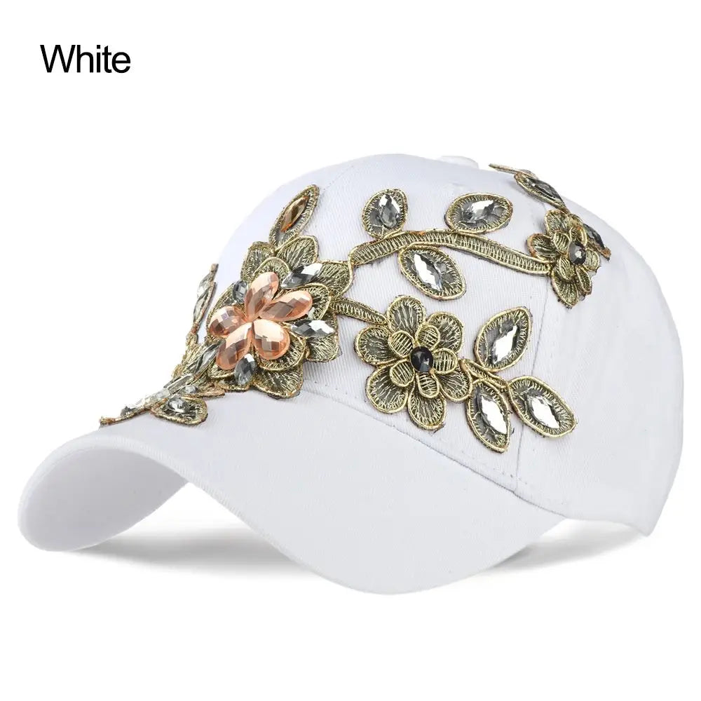 Diamond-studded Baseball Caps Cowboy Hat Cap Golden Flowers
