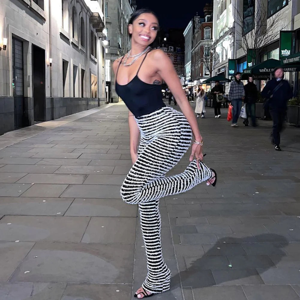 Color Block Stripes Pants Women High Waist Loose Sweatpants Women's Bodycon All-match Summer Trouseres