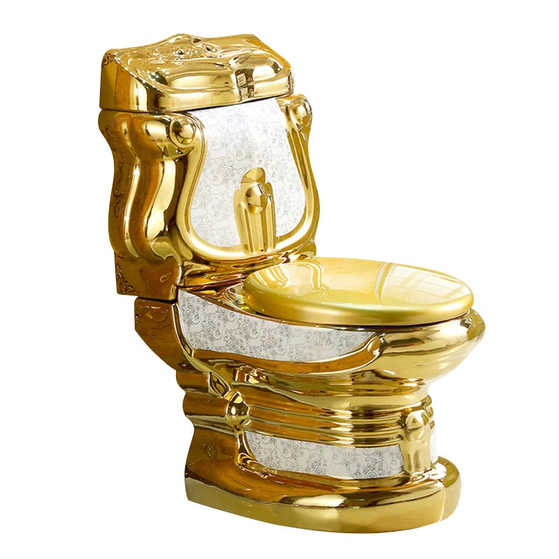 Bathroom Luxury Ceramic Two Piece Golden Toilet Seat Water Closet Wc Gold Toilets and Sink Sets