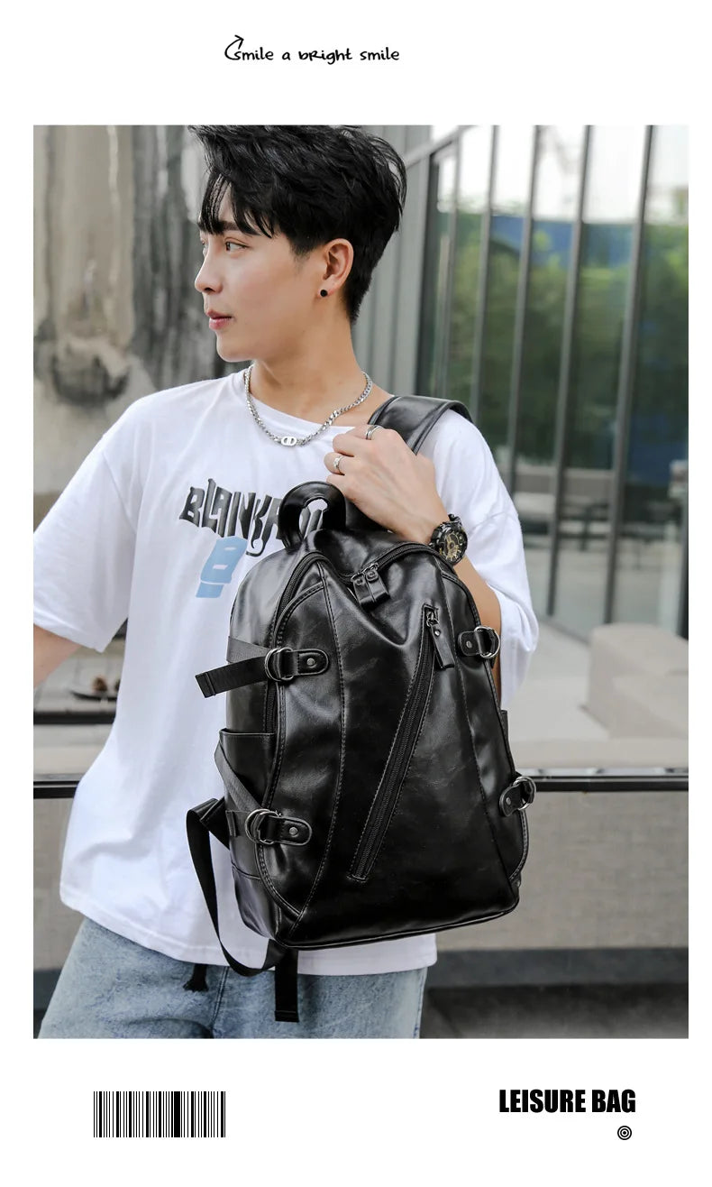 soft PU leather vintage casual backpack for men large capacity travel backpack male laptop shoulder bag waterproof work backpack