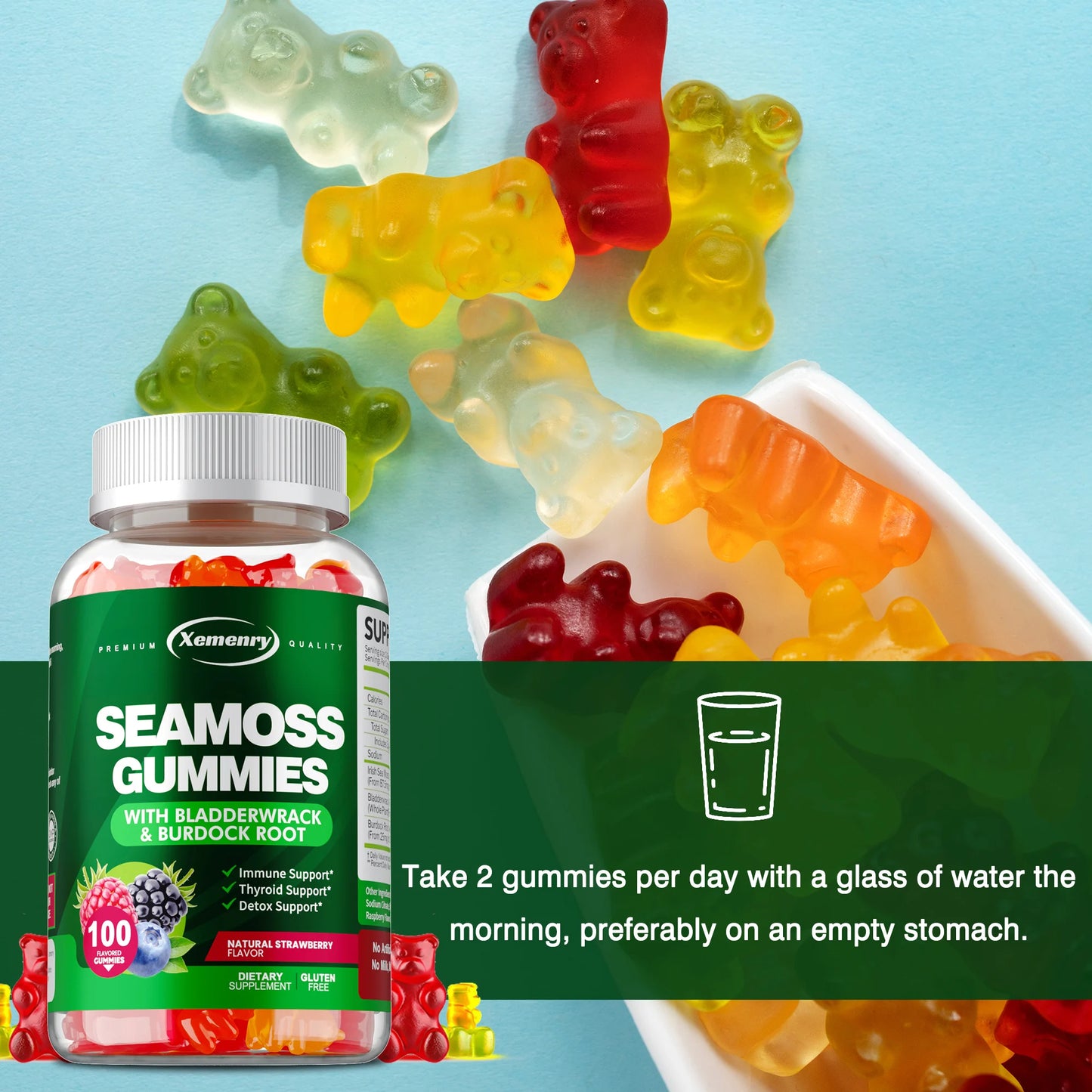 SEAMOSS - Contains Burdock Root and Bladderwrack Seaweed To Enhance Intestinal Health and Immunity - 100 Gummies