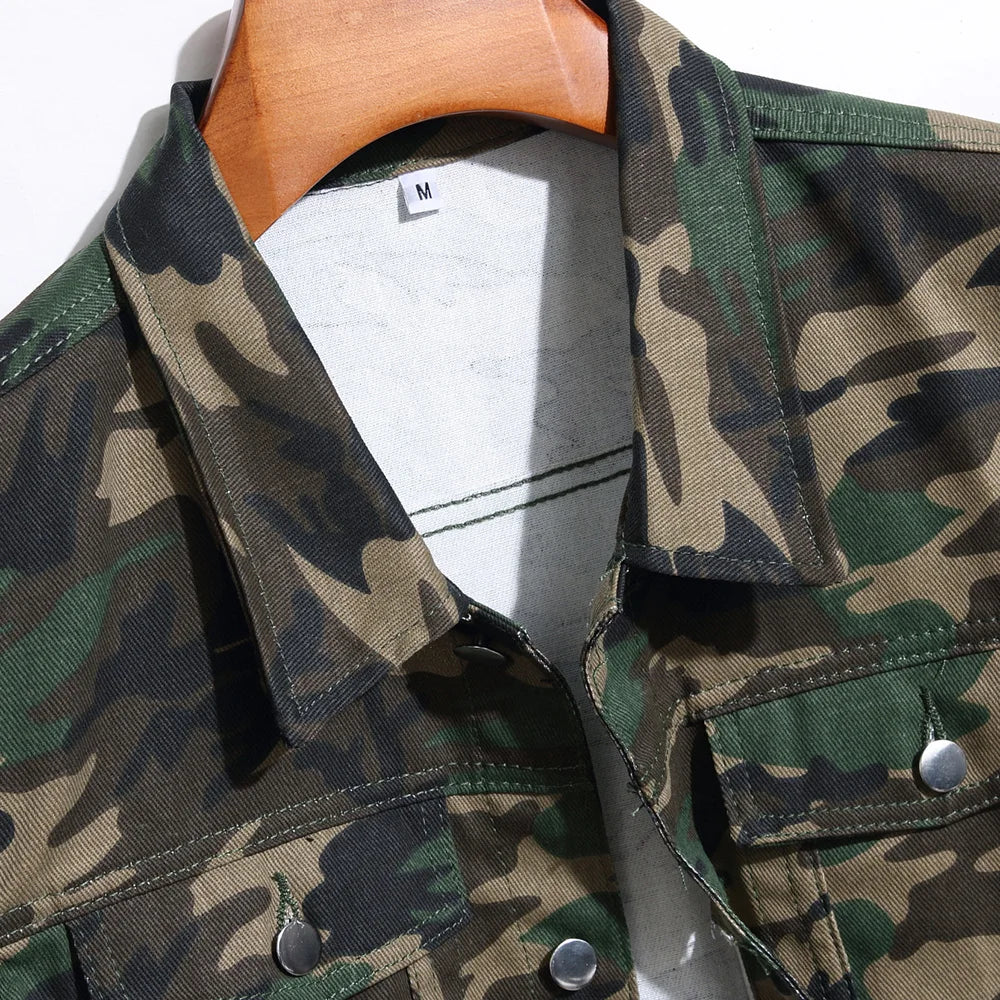 Men Camouflage Vest Sleeveless Cotton Denim Waistcoat Tank Top