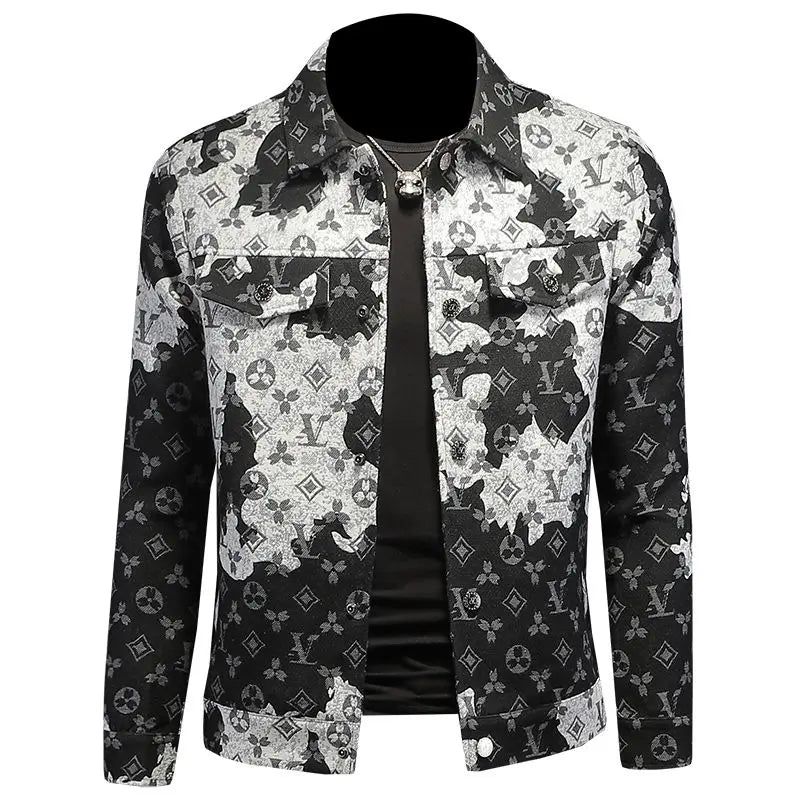 Men's spring and autumn denim jacket ins middle-aged and young casual jacquard jacket European station men's trendy top