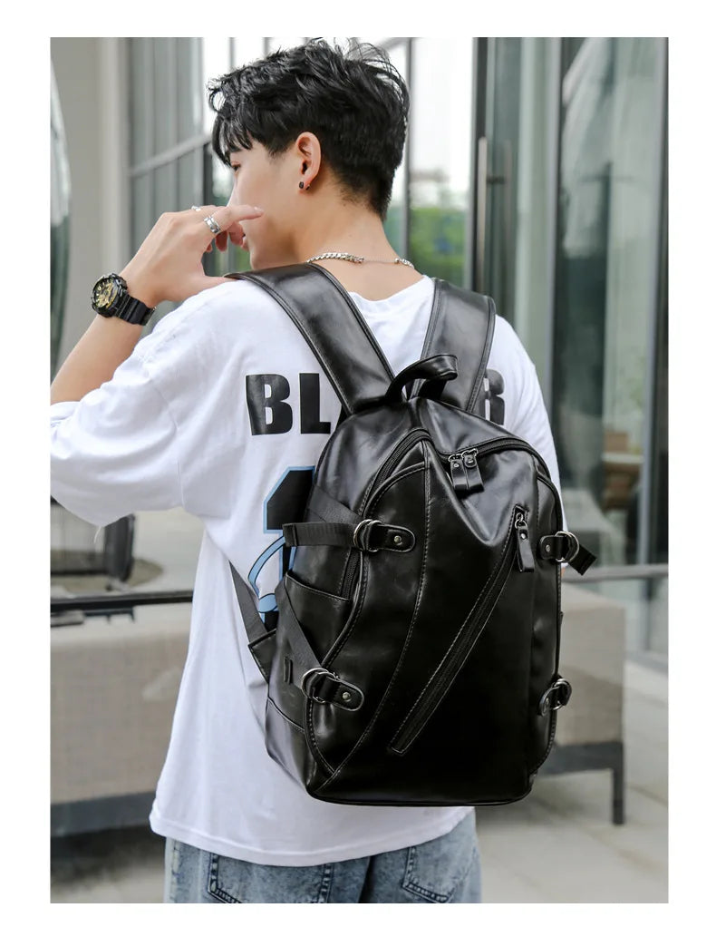 soft PU leather vintage casual backpack for men large capacity travel backpack male laptop shoulder bag waterproof work backpack