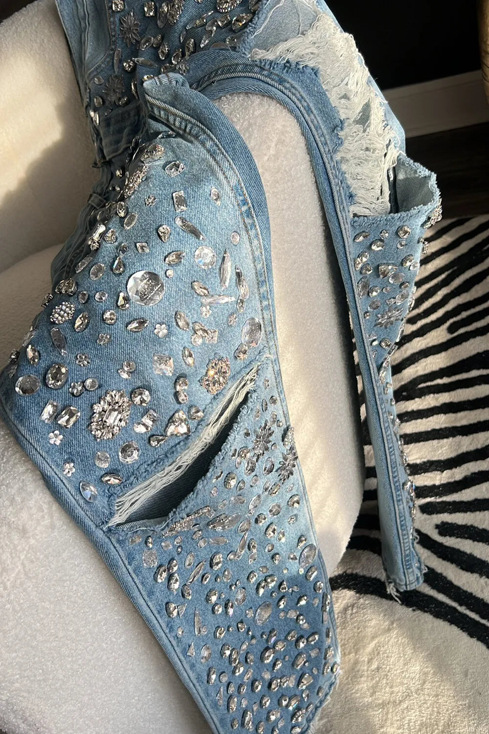 Plus Size Party Light Blue Casual Drilling Pocket Denim Jeans