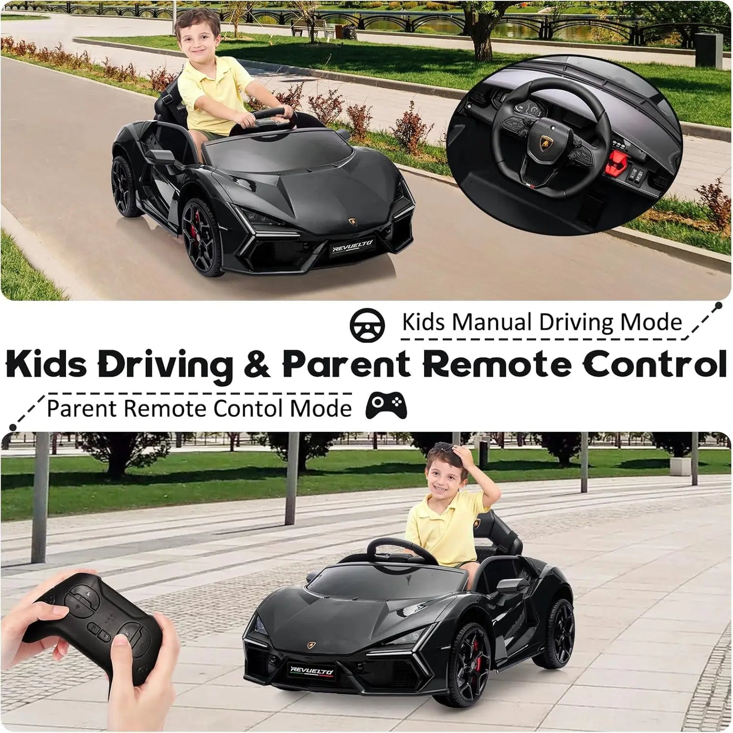 Ride On Car for Kids Licensed Lamborghini Revuelto Electric Vehicle 12V Battery Powered Sports Car Toy with Music/Remote Control