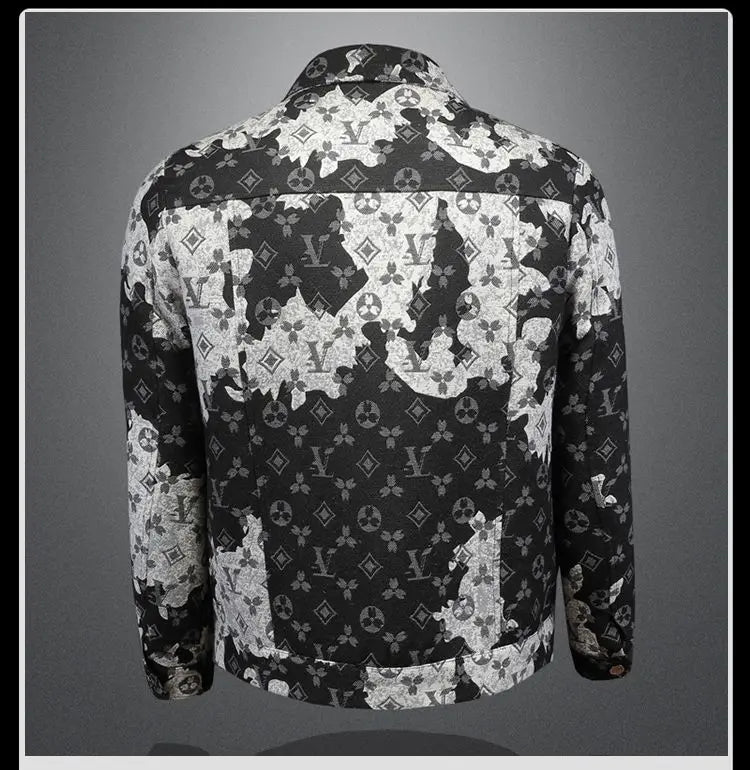 Men's spring and autumn denim jacket ins middle-aged and young casual jacquard jacket European station men's trendy top