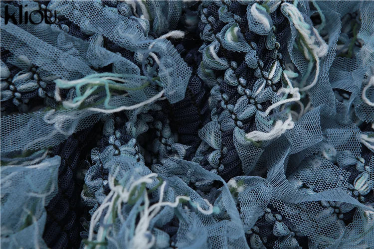 kliou Ruched Patchwork Mini Dress Women Striped Stacked Autumn Full Sleeve Crew Neck Holes Chic Bodycon Female Trend Streetwear