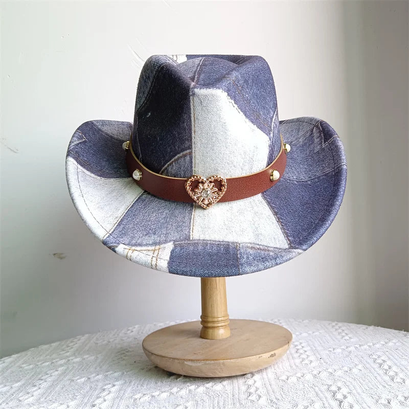 Ethnic Style Cowboy Hat Fashion Chic Unisex Solid Color Jazz Hat With Bull Shaped Decor