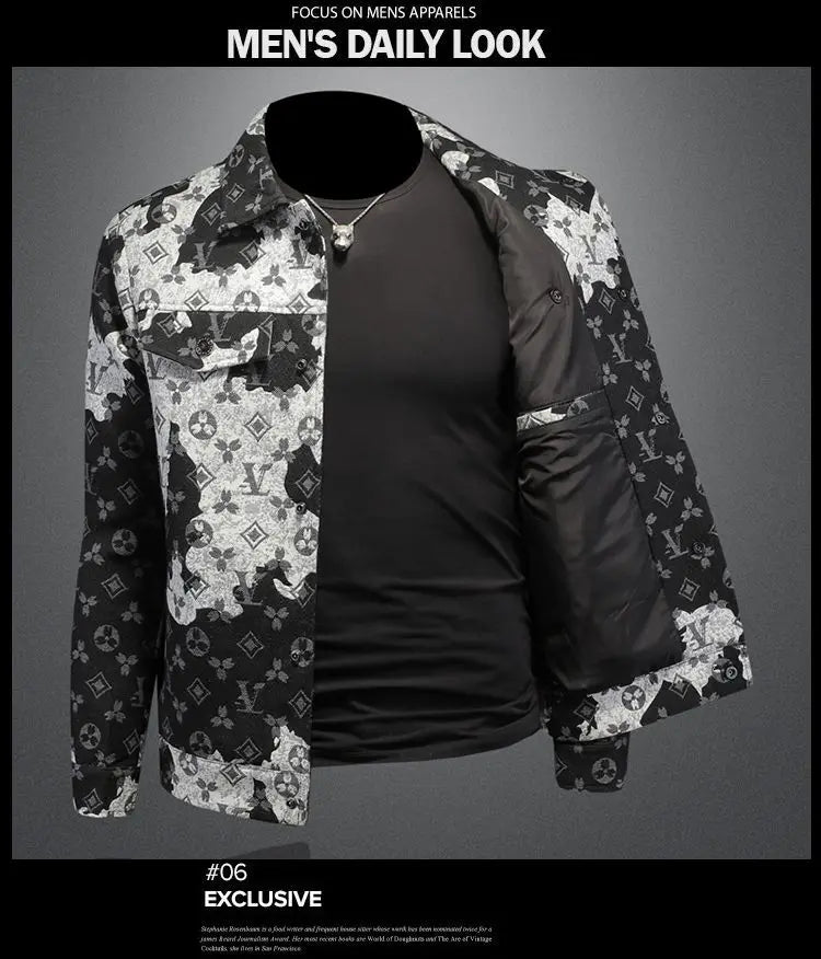 Men's spring and autumn denim jacket ins middle-aged and young casual jacquard jacket European station men's trendy top