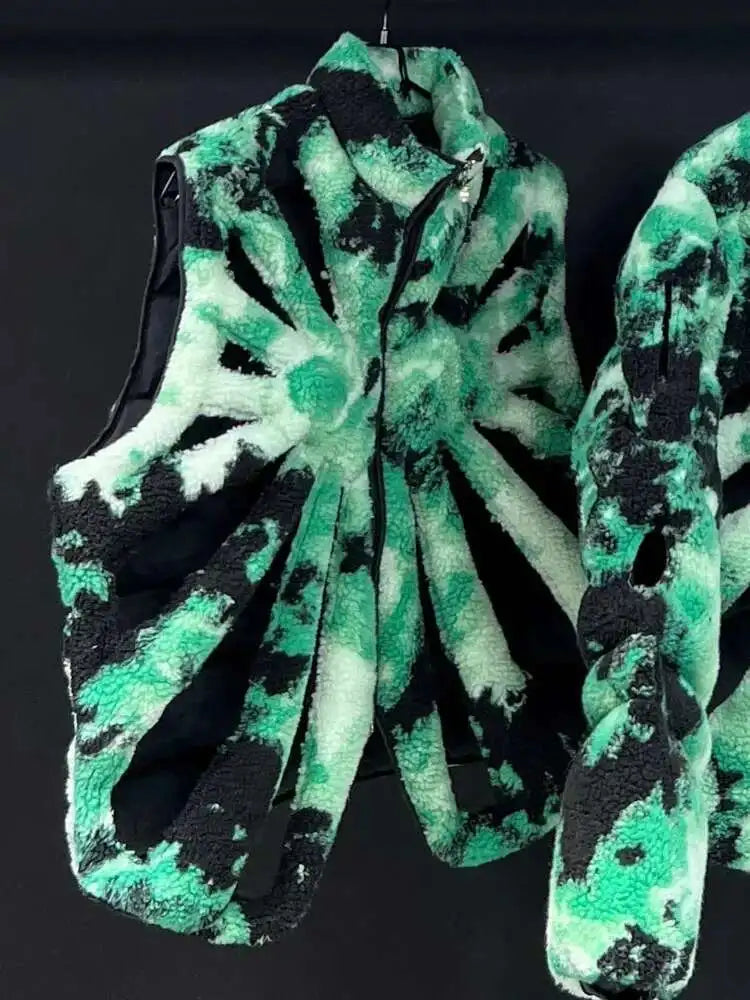 PFHQ Camouflage Vest Jacket Sleeveless Hollow Out Niche Zipper Contrast Color American Streetwear