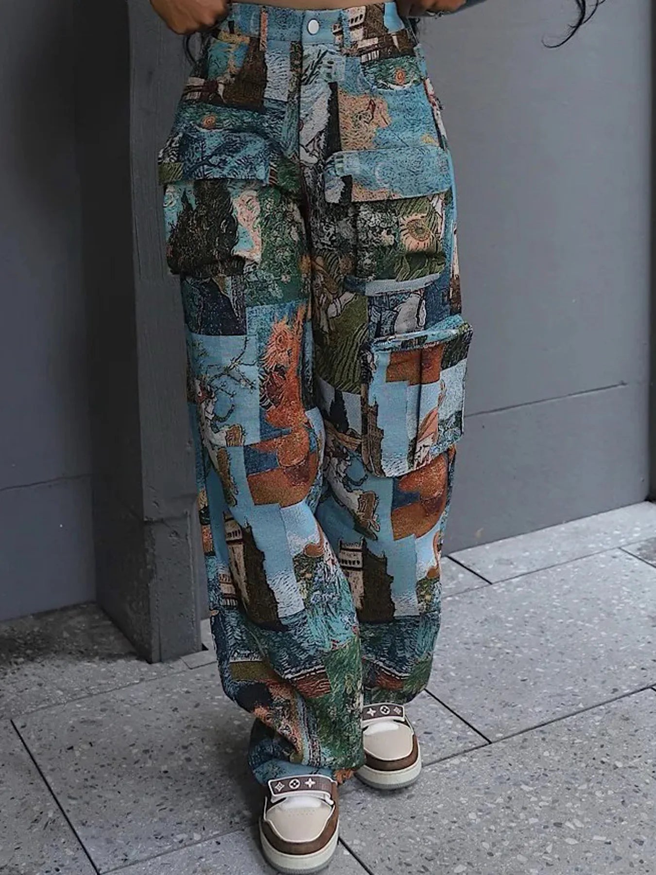 YAYA Vintage Wide Leg Jogger Pants Streetwear Cargo Active HipHop Sweatpants