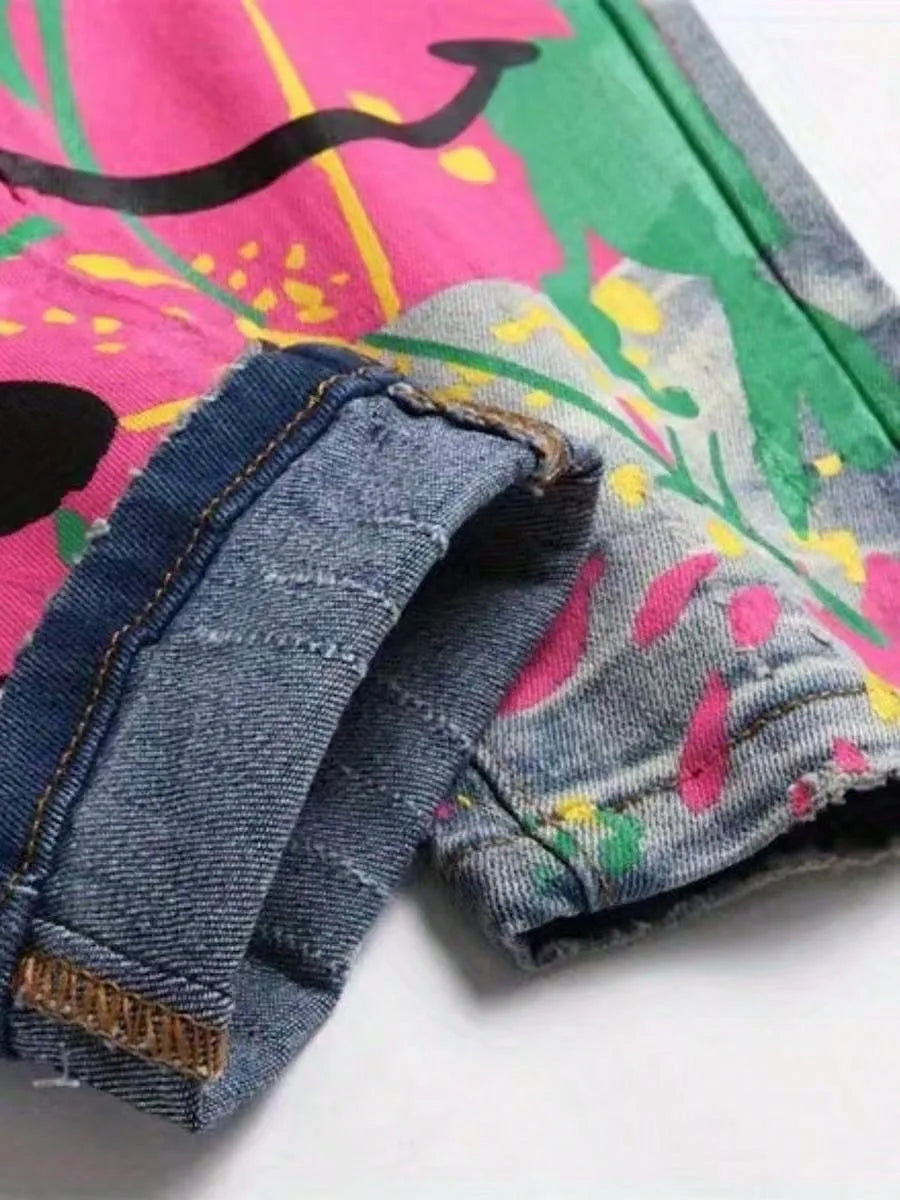 European and American new fashion trend old washed hole printed jeans