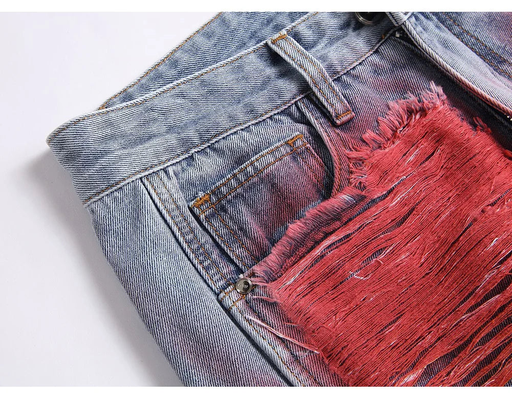 Men's colorful Ripped Graffiti Denim Pants Streetwear Loose Straight jeans
