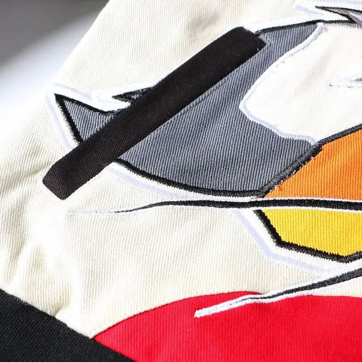 Men's High Street Embroidered Anime  Motorcycle Jacket Pure Cotton, Zipper, Stand Collar