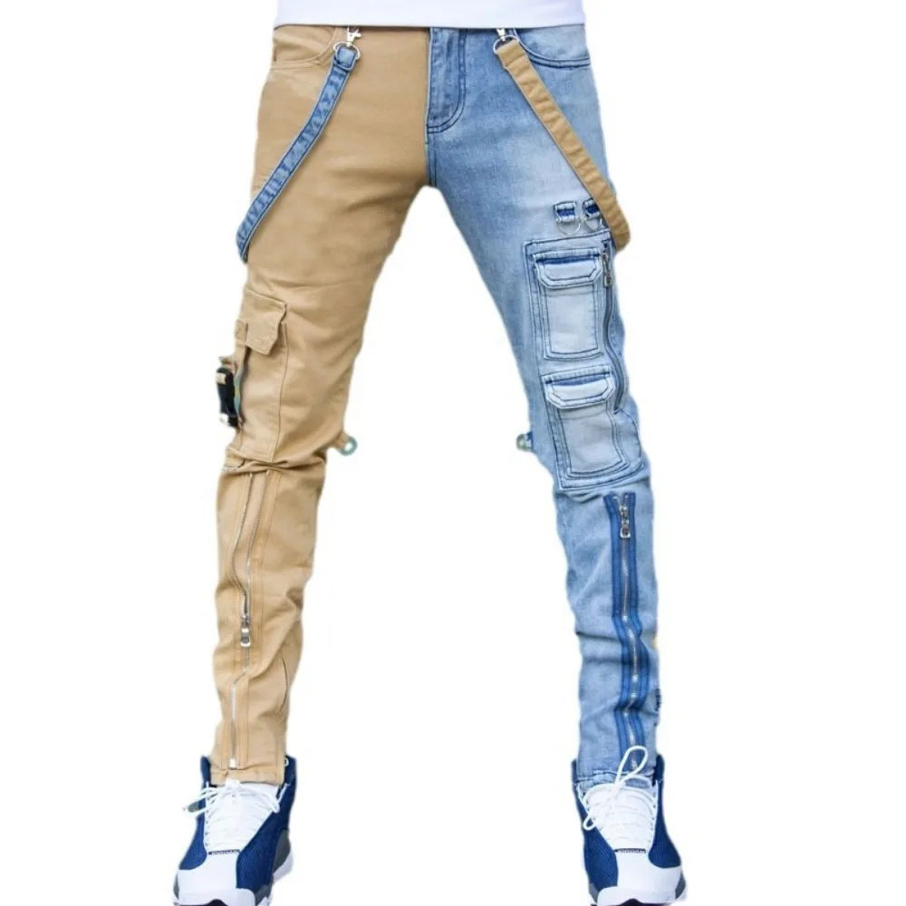 Denim Pencil Pants Pockets Splice Zipper Slim Fit Waist Regular Casual Straight legs