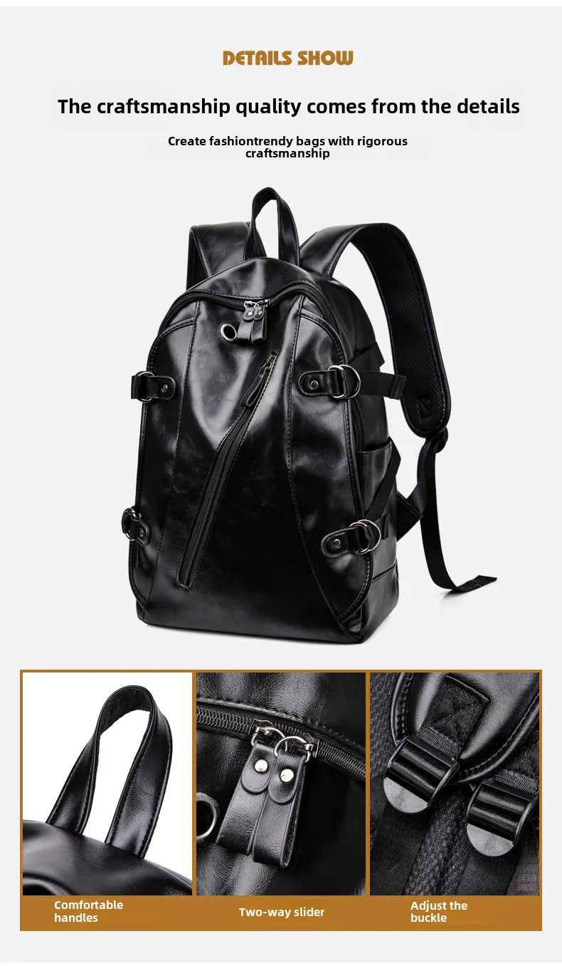 soft PU leather vintage casual backpack for men large capacity travel backpack male laptop shoulder bag waterproof work backpack