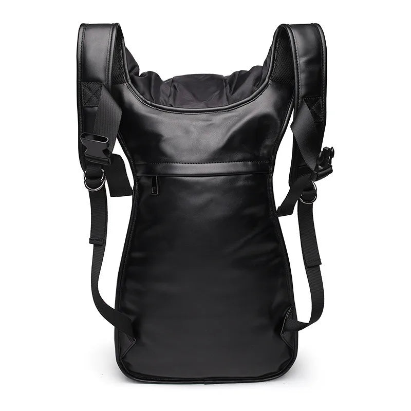 Unisex Waterproof Thicken Leather Backpack - 3D Rivet Embossed, Hooded Design, Spacious Laptop Rucksack for Daily & Travel