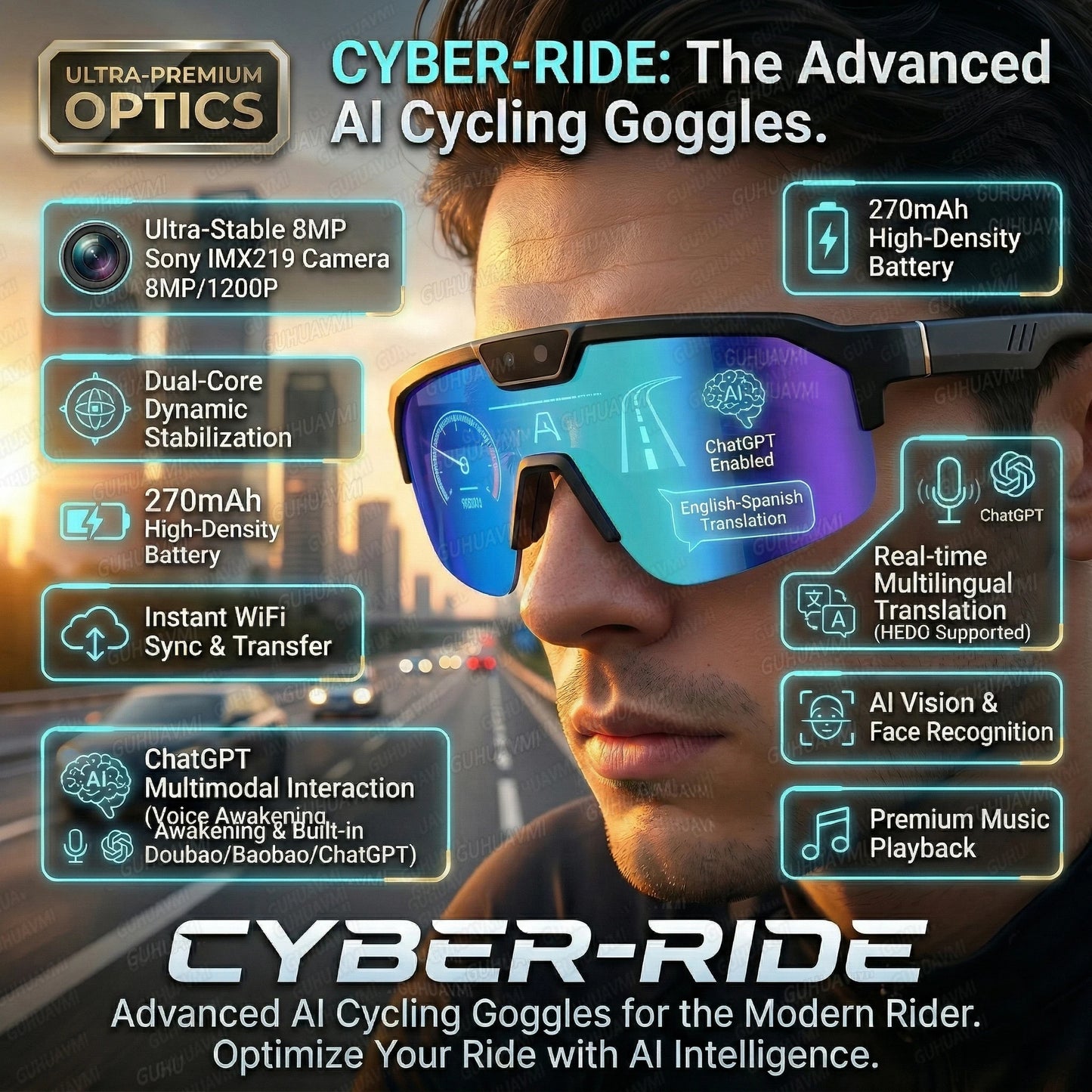 2026-27 New 1200P Camera Smart Goggles/ shades. Men 8MP Pixel Anti-shake Video ChatGPT Translation Dual Mic Audio