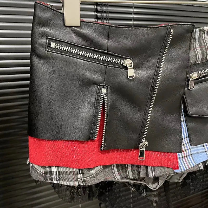 Women Trend Denim PU Leather Short Skirt Fashion Modern