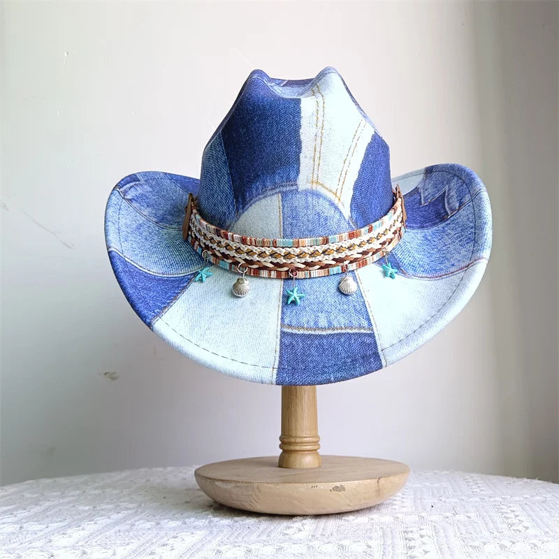 Ethnic Style Cowboy Hat Fashion Chic Unisex Solid Color Jazz Hat With Bull Shaped Decor