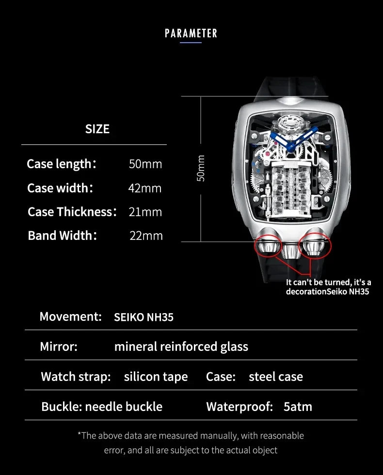 PINDU Design Mens Watches Top Brand Luxury Military Sport Men NH05 Automatic Watch Waterproof Mechanical Watches Men montre homm