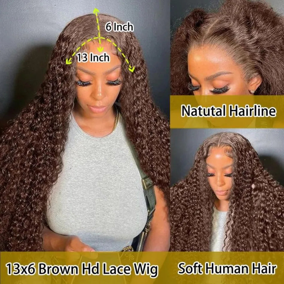 Chocolate Brown 13X6 Human Hair Wigs Hd Lace Frontal Wig Deep Wave Lace Front Wig Curly Colored PrePlucked Brazilian Wig 30 Inch