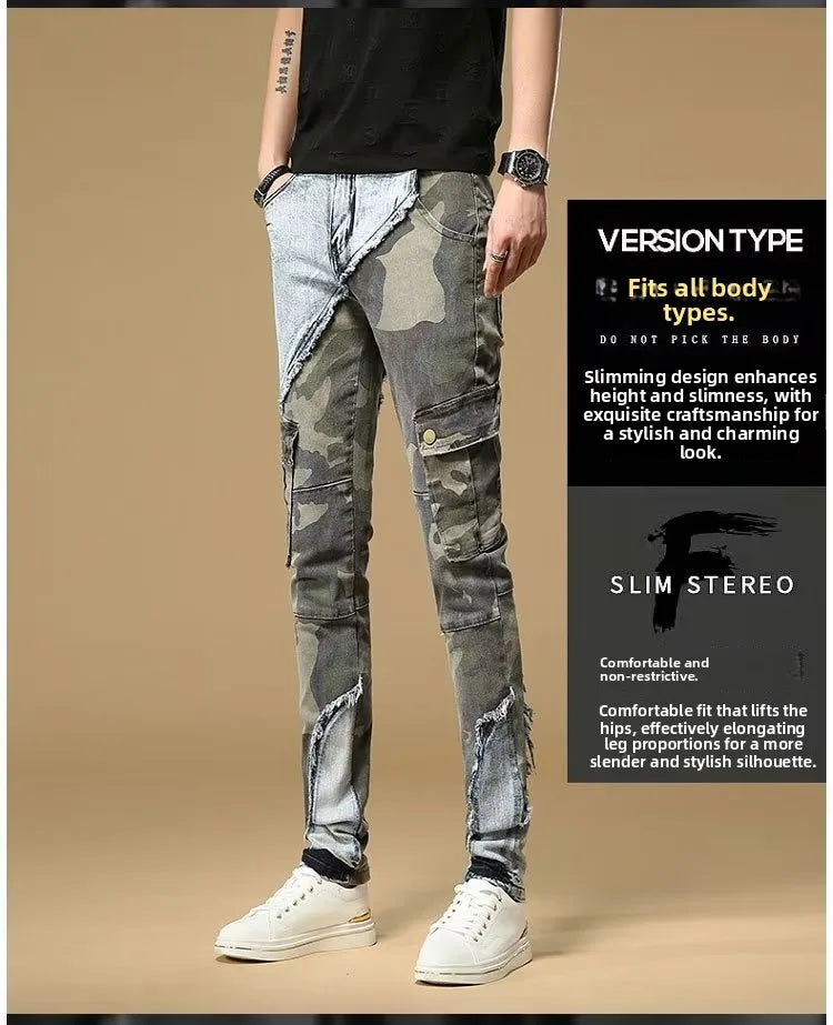 Men's Slim Fit Camouflage Jeans Casual High Stretch Denim