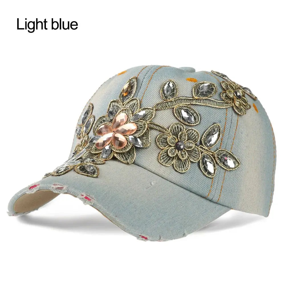 Diamond-studded Baseball Caps Cowboy Hat Cap Golden Flowers