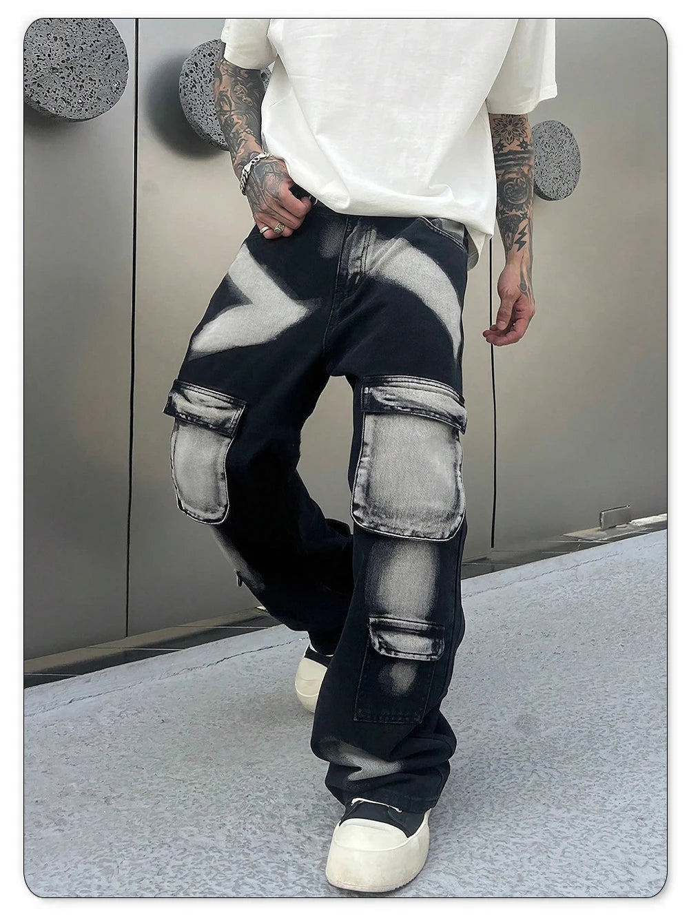 Streetwear Men's Jeans Tie Dye Cowboy Pants Wide Leg Hip Hop Goth Soft Cotton Jeans
