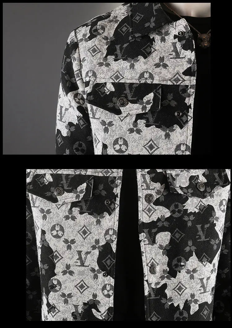 Men's spring and autumn denim jacket ins middle-aged and young casual jacquard jacket European station men's trendy top