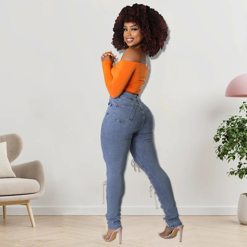 Women's Lace Up Skinny Jeans Stretch Distressed Destroyed Denim Pants Sexy Daily Date Street Going Out Night Club Party Jeans