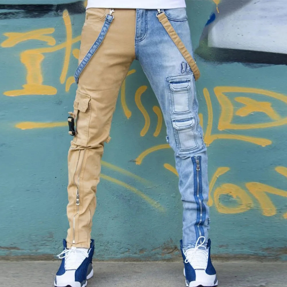 Denim Pencil Pants Pockets Splice Zipper Slim Fit Waist Regular Casual Straight legs