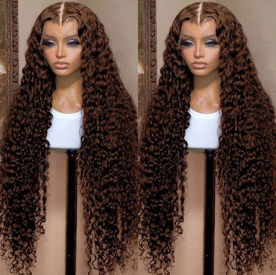 Chocolate Brown 13X6 Human Hair Wigs Hd Lace Frontal Wig Deep Wave Lace Front Wig Curly Colored PrePlucked Brazilian Wig 30 Inch
