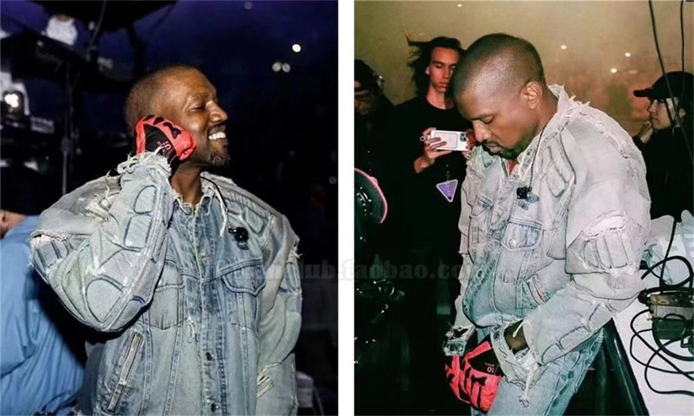 Kanye Co Branded Armor Hole Denim Jeans Jacket Men Women Nice Washed Heavy Fabric Unisex Jackets Coat