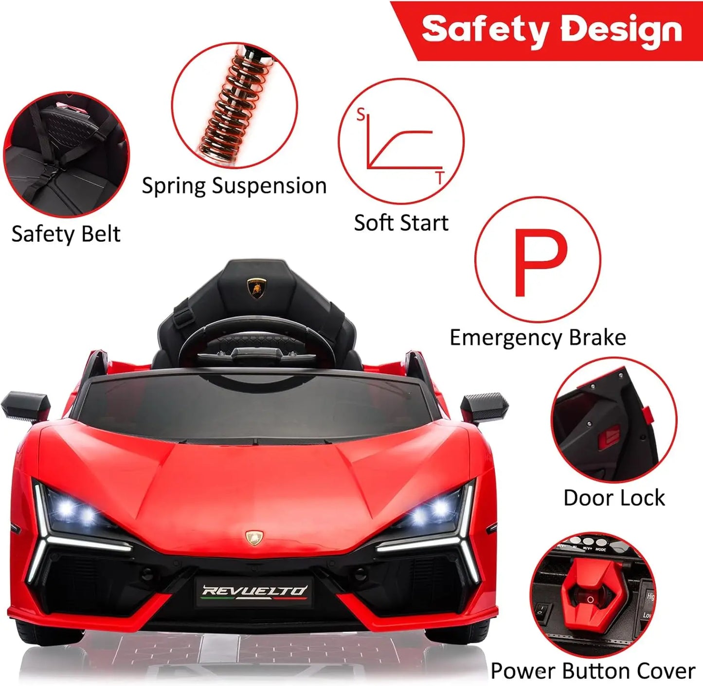 Ride On Car for Kids Licensed Lamborghini Revuelto Electric Vehicle 12V Battery Powered Sports Car Toy with Music/Remote Control