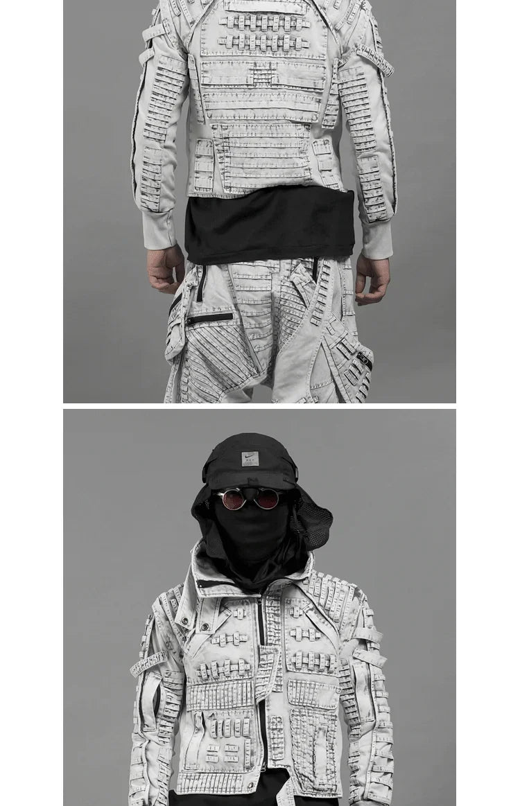 Waste Soil Sand Dune Style Men's Asymmetry Slim Fit Motorcycle Jacket Washed Distressed Fold Deconstruction Coat Male