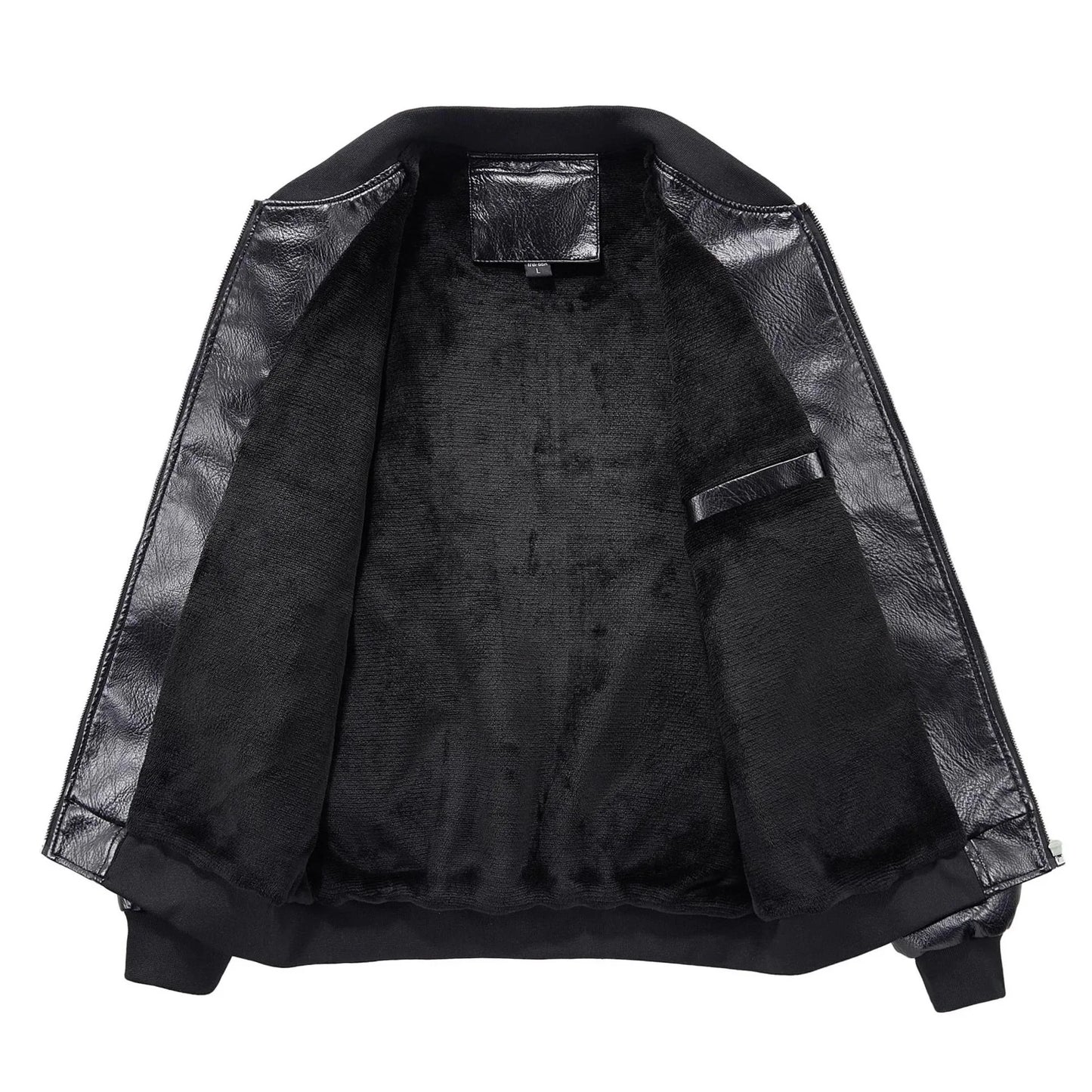 Autumn Winter Men Leather Jacket Motorcycle Punk Embroidery Stand Collar Male Plush Coat Waterproof Long Sleeve Man Outerwear