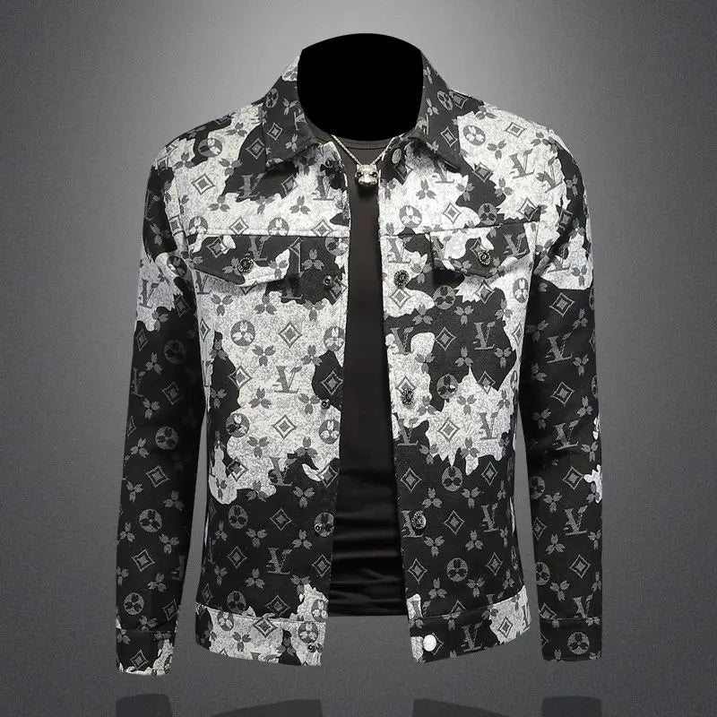 Men's spring and autumn denim jacket ins middle-aged and young casual jacquard jacket European station men's trendy top