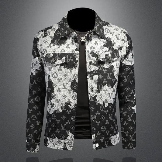 Men's spring and autumn denim jacket ins middle-aged and young casual jacquard jacket European station men's trendy top
