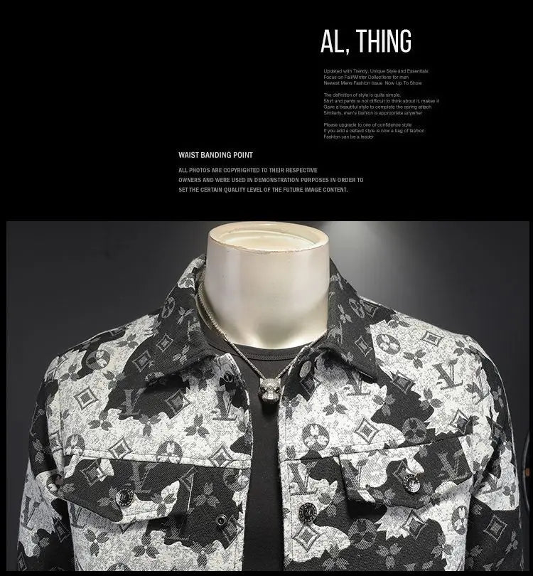 Men's spring and autumn denim jacket ins middle-aged and young casual jacquard jacket European station men's trendy top