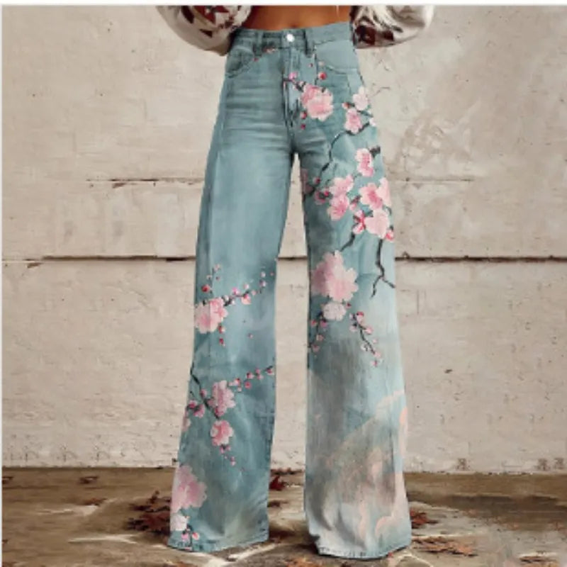 Plus size women's wide leg pants new 3D digital printed flared pants jeans 3D fashionable women's pants