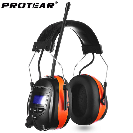 PROTEAR DAB/FM Radio Ear Defenders with  Bluetooth Rechargeable Electronic Headphones SNR 30db Wireless Noise Canceling Earmuffs
